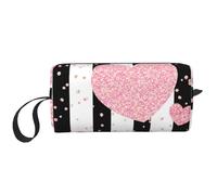 Corazón Romántico Raya De Lentejuelas De Oro Rosa, Bolsa de Maquillaje Bolsa de cosméticos Bolsa de artículos de tocador de Viaje portátil Bolsa de Maquillaje