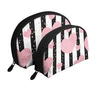 Corazón Romántico Raya De Lentejuelas De Oro Rosa, Bolsa de Maquillaje de Concha, Monedero pequeño para Mujer, Bolsa de artículos de tocador, Bolsa de cosméticos, 2 Piezas