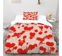 Corazón Rosa Funda Edredon 2 Piezas con Impresión En 3D Romance Amor Symbols con Cremallera Y Funda De Almohada Single（135x200cm） Microfibra Juego De Ropa De Cama para