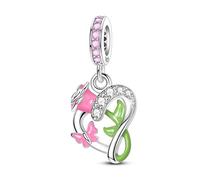 Corazón Rosa Mariposa Charm, Charm para Pulsera, Compatible con Pandora Pulsera Neckalce