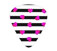 Corazón rosa sobre línea negra,12 púas de guitarra, 3 grosores diferentes para guitarra acústica, bajo y ukelele