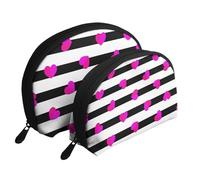 Corazón Rosa sobre línea Negra, Bolsa de Maquillaje de Concha, Monedero pequeño para Mujer, Bolsa de artículos de tocador, Bolsa de cosméticos, 2 Piezas