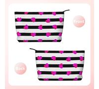 Corazón Rosa sobre línea Negra,Neceser de Pana, Neceser de Maquillaje portátil, Neceser de Viaje