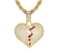 Corazón Roto Collar con Cadena Regalos Colgante de Diamantes Baño de Oro Tipico Colgante de Xxxtentacion Fuera Medallón de Hip Hop Cadena de Cuerda de 24 Pulgada + Caja Clásico + Paño de Microfibra