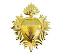 Corazón sagrado, adorno de pared de corazón milagro de metal dorado, decoración ecléctica del hogar mexicano, caja de corazón, regalo católico para Navidad, decoración de acento dorado, colgante de