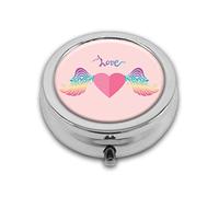 Corazón tipográfico de amor con alas en colores del arco iris, ilustración linda comunidad LGBT, bolsillo redondo personalizado plateado 2.1 pulgadas - 3 compartimentosBox/pastillero bolsillo