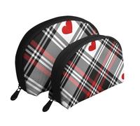 Corazones a Cuadros de San Valentín, Bolsa de Maquillaje de Concha, Monedero pequeño para Mujer, Bolsa de artículos de tocador, Bolsa de cosméticos, 2 Piezas