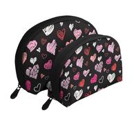 Corazones Corazones Rosados Y Rojos, Bolsa de Maquillaje de Concha, Monedero pequeño para Mujer, Bolsa de artículos de tocador, Bolsa de cosméticos, 2 Piezas