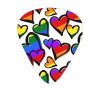 Corazones de colores del arco iris impresos,12 púas de guitarra, 3 grosores diferentes para guitarra acústica, bajo y ukelele
