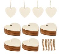Corazones de Madera,Paquete de 50 con Cordel Natural,8 x 8 cm Adornos Corazon con Agujero,Adorno Bodas Decoracion Fiestas, Aniversarios,Regalos Personalizados,Manualidades Madera