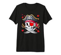 Corazones de San Valentín con Forma de Calavera de Pirata, Lindos Corazones Familiares y niños pequeños Camiseta Premium