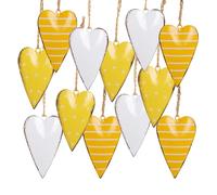 Corazones Decorativos Colgantes, Set de 12: Colgantes de Metal en Forma de corazón, decoración Primavera, para Boda, Verano, Bautizo, decoración de Ramas y Mesa, Amarillo y Blanco, 7 cm