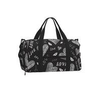 Corazones Escritos a Mano Palabras de Amor,Bolso Deportivo Bandolera de Mano, Bolsa de Deporte, Bolsa de Viaje de Gran Capacidad para Mujeres y Hombres.