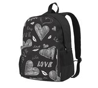 Corazones escritos a mano Palabras de amor,Mochila con bolsillos, mochila informal para el día a día, resistente al agua, ideal para la escuela, viajes