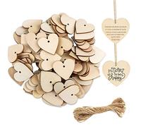 Corazones Madera,Corazones de Madera,100 Piezas Madera Corazones Adornos,Rebanadas de Corazón Madera,Adornos Corazon sin Acabado,Adornos Corazon con Agujero para Navidad