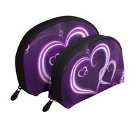 Corazones morados, Bolsa de Maquillaje de Concha, Monedero pequeño para Mujer, Bolsa de artículos de tocador, Bolsa de cosméticos, 2 Piezas
