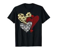 Corazones Patchwork Rústico Leopardo Cuadros Amor Camiseta