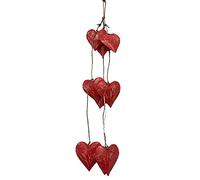 Corazones rojos en una cuerda, madera pintada a mano, comercio justo