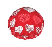Corazones rojos y blancos y amor,Gorro de ducha, gorro de noche, gorro de baño elástico impermeable de doble capa, reutilizable para el cabello.