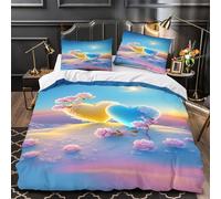 Corazones románticos 3D Impresión Funda de edredón 3pz Microfibra hipoalergénica Escena de amor de fantasía Edredón funda 2 fundas fácil cuidado Adolescentes Adultos jóvenes Single（140x200cm）