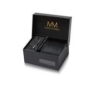 Corbata de diseñador de Massi Morino. Set con pañuelo, gemelos y pasador de corbata, cosida a mano, de seda sintética en varios colores, incluye caja de regalo, negro, unisex