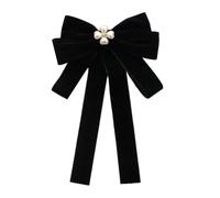 Corbata de lazos de terciopelo de para mujer con detalles de diamantes de imitación para vestidos de noche Broche de pajarita preatada Pin Clip de corbata de lazo preatada, Black VELVET BLACK FOUR LE