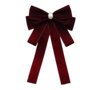 Corbata de lazos de terciopelo de para mujer con detalles de diamantes de imitación para vestidos de noche Broche de pajarita preatada Pin Clip de corbata de lazo preatada, Red VELVET BLACK DROPS
