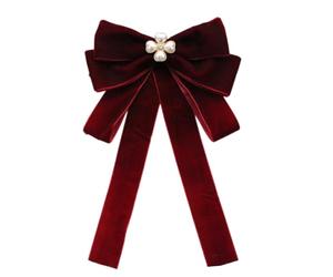 Corbata de lazos de terciopelo de para mujer con detalles de diamantes de imitación para vestidos de noche Broche de pajarita preatada Pin Clip de corbata de lazo preatada, Red VELVET BLACK FOUR LE