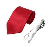 Corbata de Seda para Hombre, Clip de Corbata, Color Sólido, Negocios y Formal, para Festivales y Bodas (Rojo)