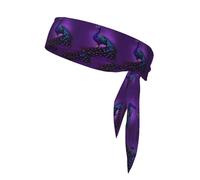 Corbata deportiva para la cabeza con estampado de pavo real morado, absorbe la humedad, secado rápido, ajustable, suave y transpirable