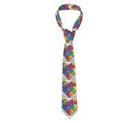 Corbata para hombre con estampado de corazones y piezas de rompecabezas para concienciar sobre el autismo - Corbata de fibra de poliéster de primera calidad para negocios, fiestas y regalos, color