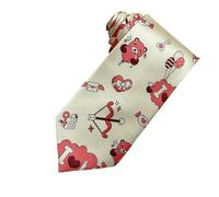 Corbata para hombre con patrón de rosas y osos, elegante para el día de San Valentín, negocios o uso casual, textura similar a la seda de poliéster, beige, 148 cm