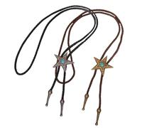 Corbata tipo bolotie para hombre con estrella de metal y turquesas, cordón de cuero, collar de cadena ajustable para occidente, Length 50cm, Metal