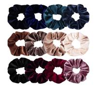 Corbatas para el Pelo con Pompones 12 bandas for el cabello de terciopelo, lazo grande multicolor, elegantes gomas for pelo elásticas felpa for uso diario, accesorio peinado(12pc Dark)