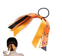 Corbatas para el pelo de Halloween para niñas, Corbata para el pelo de Halloween - Gomas para el cabello con cinta larga de calabaza - Lazos para el cabello, soportes para cola de caballo, bandas elás