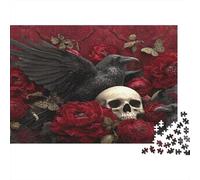 Corbeau noirPuzzles Pour Adultes 52x38cm/1000pcs,Jeux De Défi Art Floral Gothique