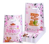 Corbekel 100 bolsas de regalo de fiesta de vaquera occidental, bolsas de plástico con asas para niñas, This Ain't My First Rodeo It's My Second Birthday Party Decor