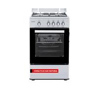 Corberó - Cocina de Gas Natural Plus | CCSF45020NX | Capacidad 43L | 4 Fuegos | Tapa Fogones de Cristal | Puerta Horno Doble Cristal | Bandeja y Parrilla Cromada | Desconexión Automática, Inox