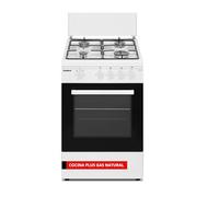 Corbero - Cocina Gas Natural Plus | 50cm | CCSF45020NW | 4 Fuegos | Horno 43L con Doble Puerta de Cristal | Tapa Metal | Bandeja y Parrilla Cromada | Desconexión Automática Seguridad | Blanco