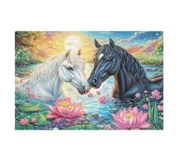 Corcel Blanco y Negro Puzzle 1000 Piezas Estera Portátil Antideslizante Meadow Lotus Ridge Rompecabezas Familiar para Hombres Y Mujeres Aliviar Estrés Decoración Hogar 1000 PCS