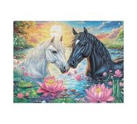 Corcel Blanco y Negro Puzzle 500 Piezas Impossible Creativo Meadow Lotus Ridge Rompecabezas 3D Obra De Arte para Toda La Familia Juguete Educativo Decoración 500 PCS