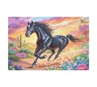 Corcel Negro en el Campo Puzzle 1000 Piezas Desafío Impossible Extremo Animal Pet Accompany Rompecabezas para Adultos Aliviar Estrés Decoración Hogar 3D Maquetas Construir 1000 PCS