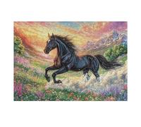 Corcel Negro en el Campo Puzzle 300 Piezas Estera Portátil Antideslizante Cute Pet Companion Rompecabezas Familiar para Hombres Y Mujeres Aliviar Estrés Decoración Hogar 300 PCS
