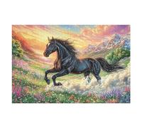 Corcel Negro en el Campo Puzzles 1000 Piezas Maquetas 3D Educativas Cute Pet Companion Rompecabezas para Familia Construir DIY Moderno Aliviar Estrés Decoración 1000 PCS