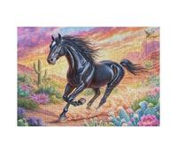 Corcel Negro en el Campo Puzzles 300 Piezas DIY Creativo Animal Pet Accompany Rompecabezas Familiar para Toda La Familia Juguete Educativo Aliviar Estrés Decorativo 300 PCS