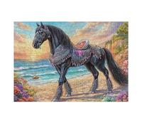 Corcel Negro en el Campo Puzzles 300 Piezas Maquetas 3D Construir Grass Bloom Sky Rompecabezas Educativo para Familia Desafío Intelectual Decoración Hogar Moderno 300 PCS