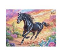 Corcel Negro en el Campo Puzzles 500 Piezas Construir DIY 3D Animal Pet Accompany Rompecabezas para Adultos Maquetas Educativas Aliviar Estrés Estera Portátil 500 PCS