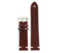 Corcha de cuero Strap de 20/22mm Banda de cuero de cera de cera, Plateado marrón rojizo, 22mm