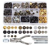 Corchetes de Presión Metálicos, 140 Pcs Botones de Presión, Remaches de Cuero, Remache de Doble Tapa, 6 Colores Kit de Herramienta de Botón Snap Metal Artesanía para Ropa/Cuero/Vaquero/Bolsos