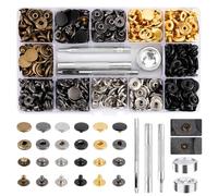 Corchetes de Presión Metálicos,154 Pcs Botones de Presión,Remaches de Cuero,Remache de Doble Tapa,6 Colores Kit de Herramienta de Botón Snap Metal Artesanía para Ropa/Cuero/Vaquero/Bolsos
